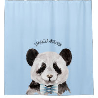 Modern Watercolor Panda With Name And Pastel Blue