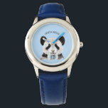 Modern Watercolor Panda With Name And Pastel Blue Watch<br><div class="desc">Modern Watercolor Panda With Name And Pastel Blue</div>