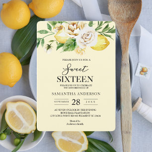 Modern Watercolor Pastel Yellow Lemons & Leaf  Invitation