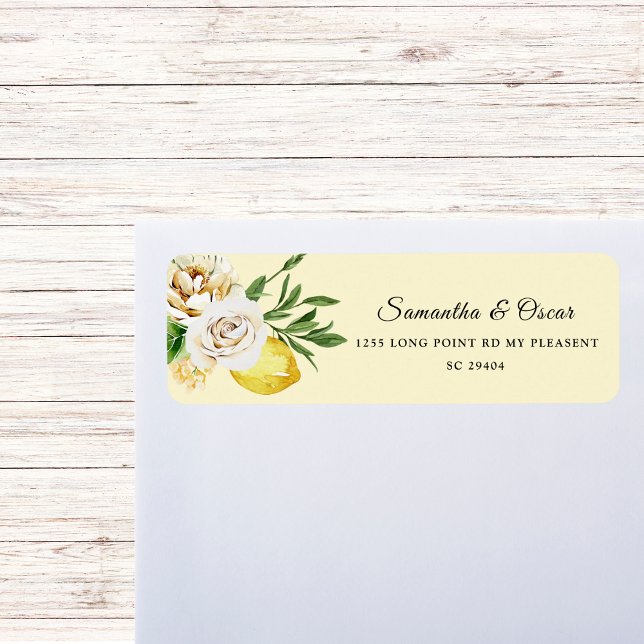 Modern Watercolor Pastel Yellow Lemons & Leaf  Return Address Label (Creator Uploaded)
