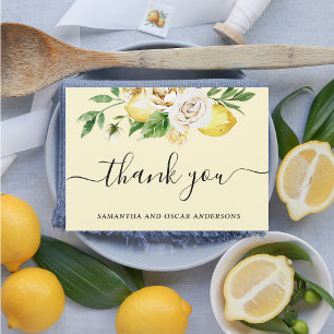 Modern Watercolor Pastel Yellow Lemons & Leaf  Thank You Card