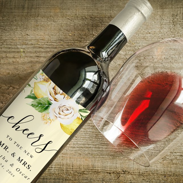 Modern Watercolor Pastel Yellow Lemons & Leaf  Wine Label (Creator Uploaded)