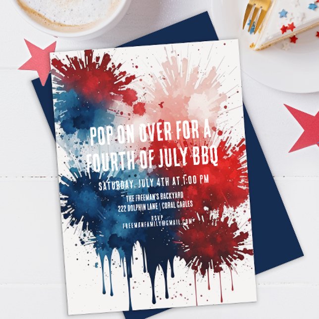 Modern Watercolor Patriotic 4th of July BBQ  Invitation (Creator Uploaded)