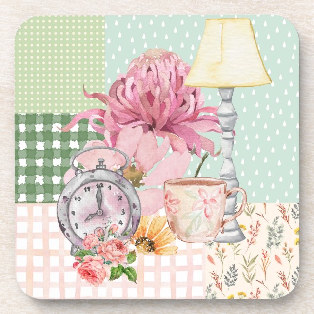 Modern watercolor patterns Botanical Blue Coaster (Front)