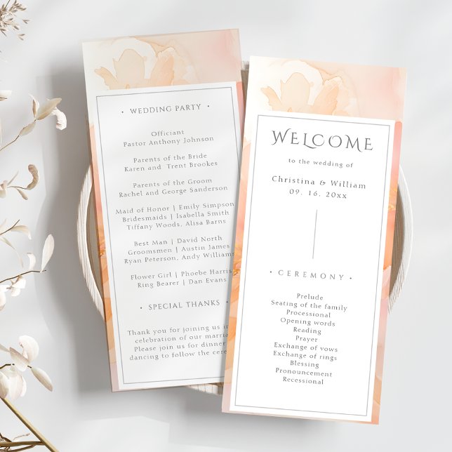 Modern Watercolor Peach Floral Wedding Program (Creator Uploaded)