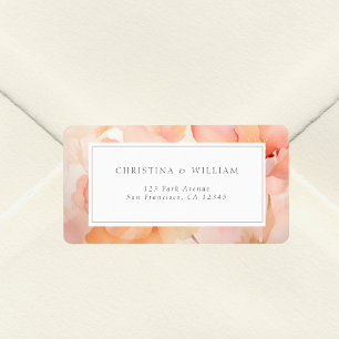 Modern Watercolor Peach Flower Wedding Address Label