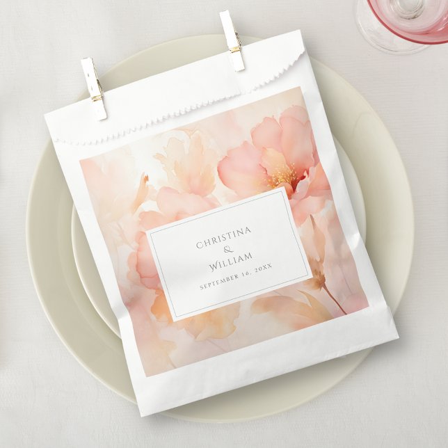 Modern Watercolor Peach Flower Wedding Favour Bag (Creator Uploaded)