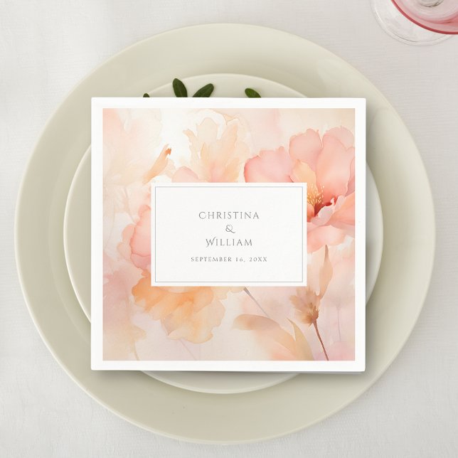 Modern Watercolor Peach Flower Wedding Napkin (Creator Uploaded)
