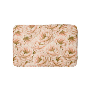 Modern Watercolor Peach Flowers Pattern Bath Mat