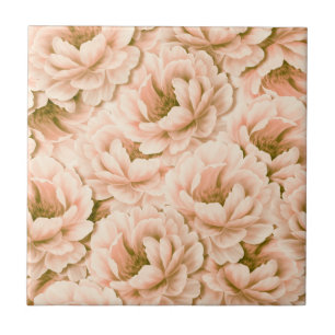 Modern Watercolor Peach Flowers Pattern Ceramic Tile