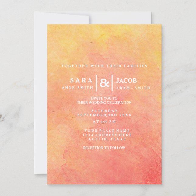 Modern Watercolor Peach-Yellow Sunset Invitation (Front)