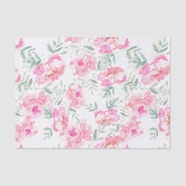 Modern Watercolor Peonies and Greenery Tissue Paper (Front)