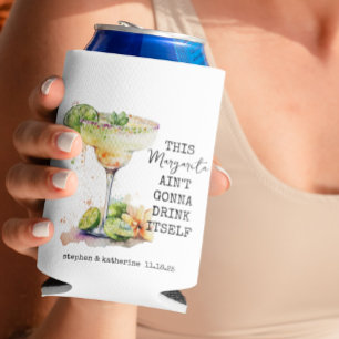 Modern Watercolor Personalised Margarita Wedding Can Cooler