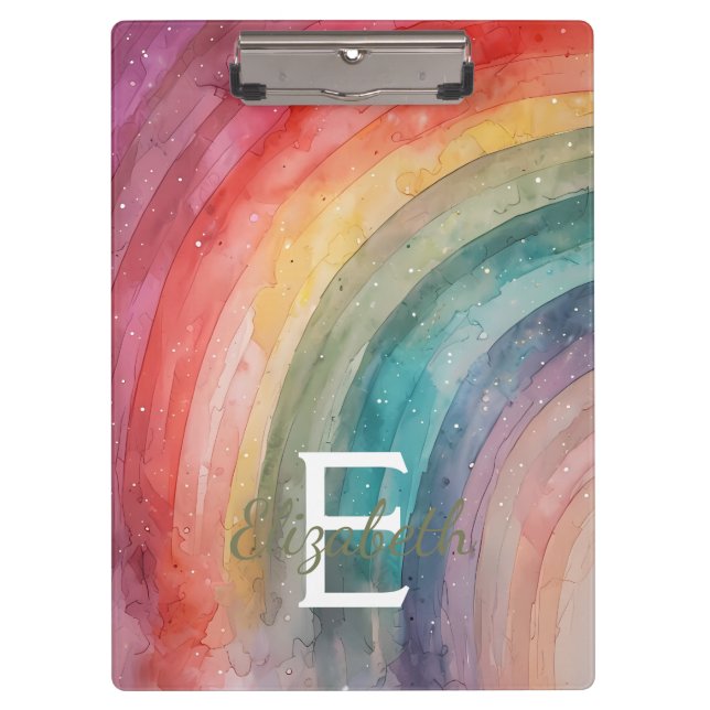 Modern Watercolor Personalised Rainbow  Clipboard (Front)