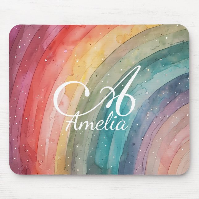 Modern Watercolor Personalised Rainbow  Mouse Pad (Front)