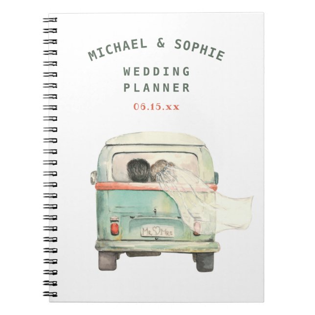 Modern Watercolor Personalised Wedding Planner Notebook (Front)