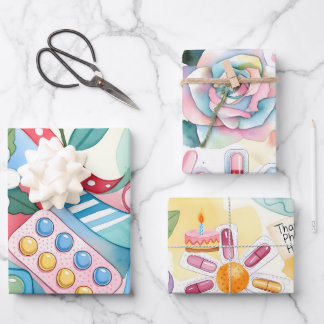 Modern Watercolor Pharmacy Thanks Pharm Hero Wrapping Paper Sheet