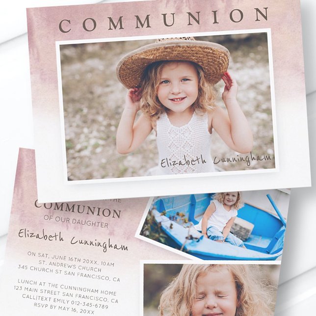 Modern Watercolor Photo First Communion Invitation (Creator Uploaded)