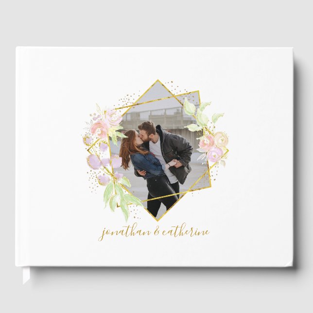 Modern Watercolor Photo  Guest Book (Front)