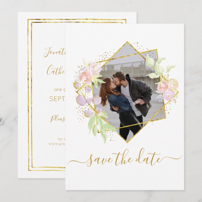 Modern Watercolor Photo Save the Date Invitation (Front/Back)