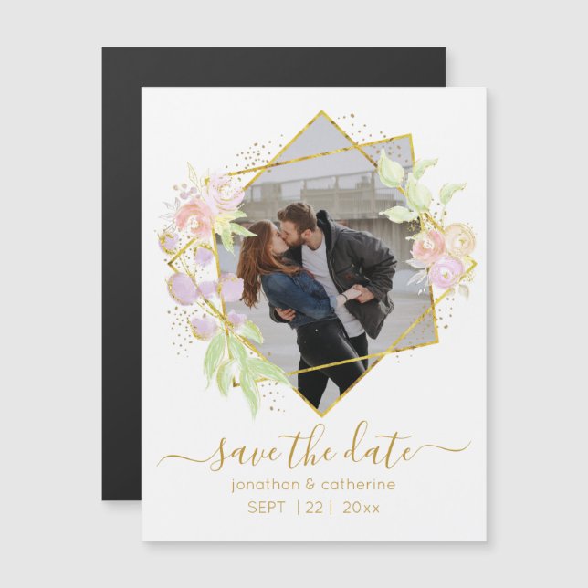 Modern Watercolor Photo Save The Date Magnetic Invitation (Front/Back)
