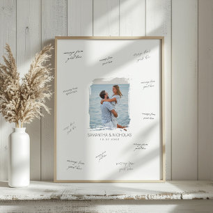 Modern Watercolor Photo Wedding Guest Signature Poster