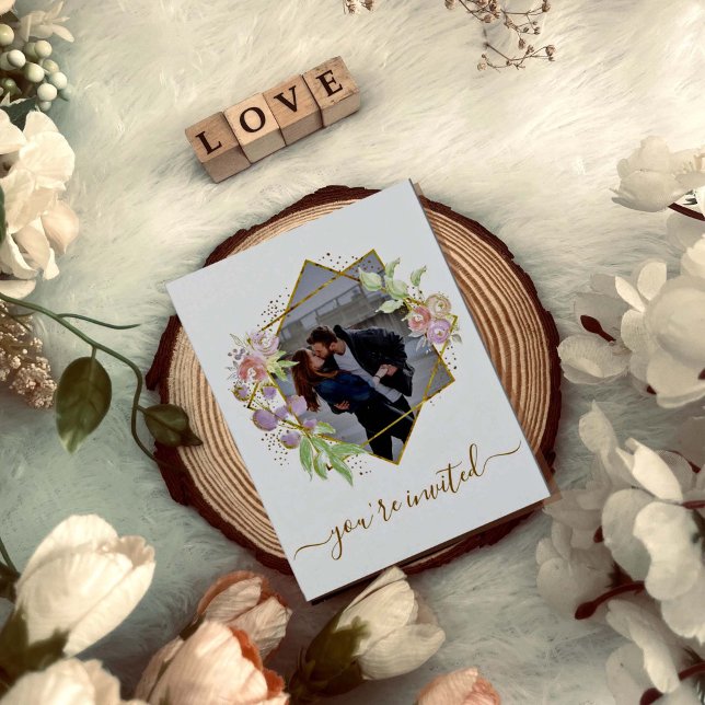 Modern Watercolor Photo Wedding Invitation (Creator Uploaded)