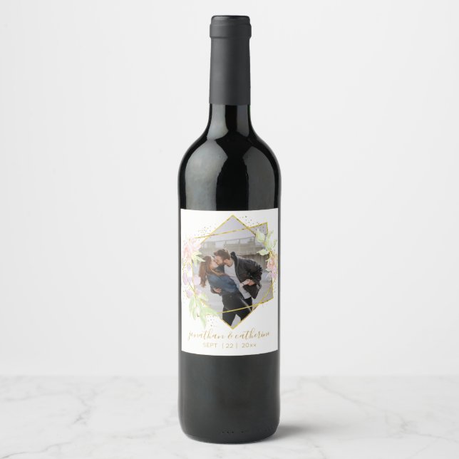 Modern Watercolor Photo Wine Label (Front)