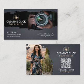 Modern Watercolor Photographer QR Code Business Ca Card