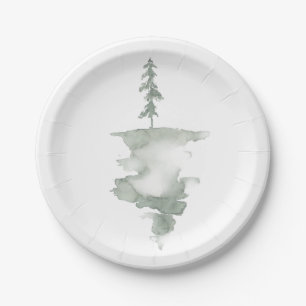 Modern Watercolor Pine Tree Paper Plate