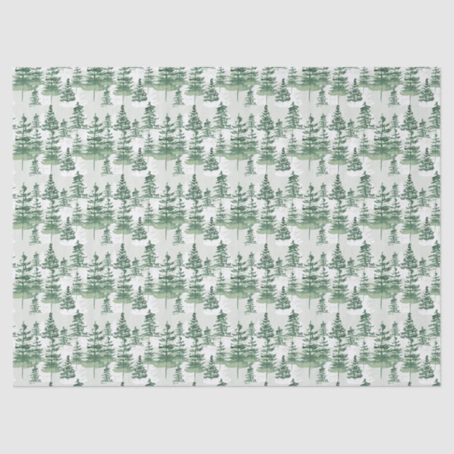 Modern Watercolor Pine Trees whimsical Christmas Tissue Paper (Front)