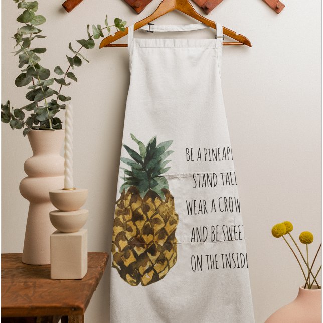 Modern Watercolor Pineapple & Positive Funny Quote Apron (Creator Uploaded)