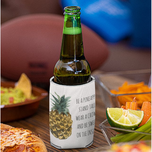 Modern Watercolor Pineapple & Positive Funny Quote Can Cooler (Creator Uploaded)