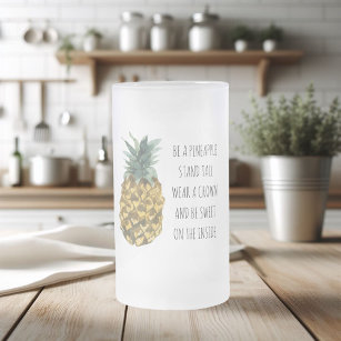 Modern Watercolor Pineapple & Positive Funny Quote Frosted Glass Beer Mug