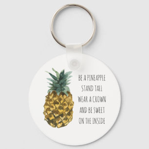 Modern Watercolor Pineapple & Positive Funny Quote Key Ring