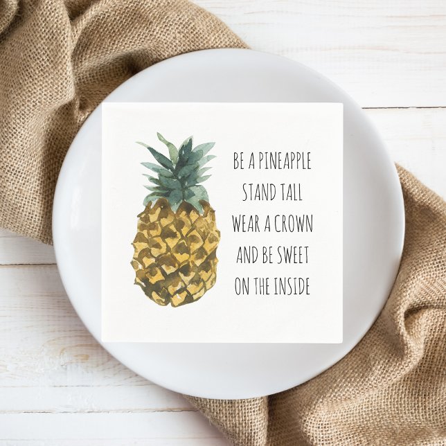 Modern Watercolor Pineapple & Positive Funny Quote Napkin (Creator Uploaded)