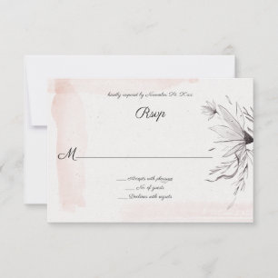 Modern Watercolor Pink and Grey Floral RSVP Card