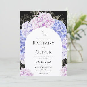 Modern Watercolor Pink & Blue Florals Dark Wedding Invitation