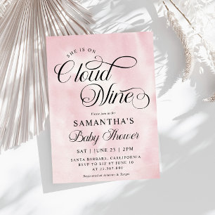 Modern Watercolor Pink Cloud Nine Baby Shower Invitation