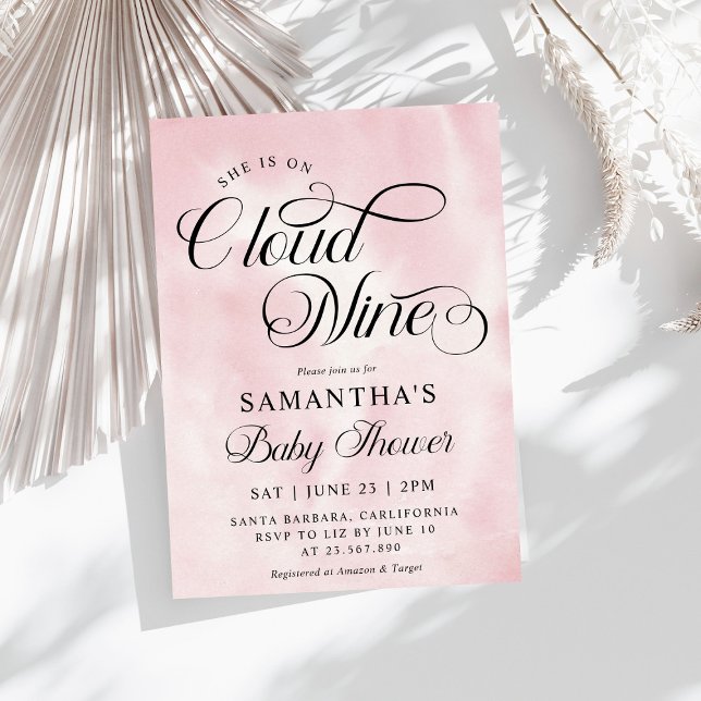 Modern Watercolor Pink  Cloud Nine Baby Shower Invitation (Creator Uploaded)