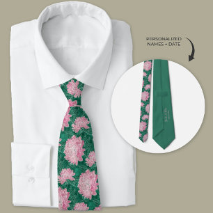 Modern Watercolor Pink Dahlia Floral Tie