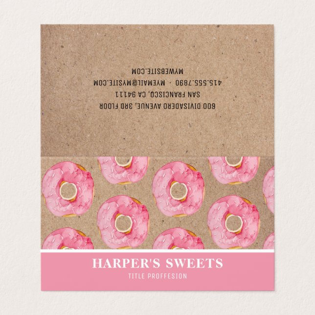 Modern Watercolor Pink Doughnuts Professional  Business Card (Outside Unfolded)
