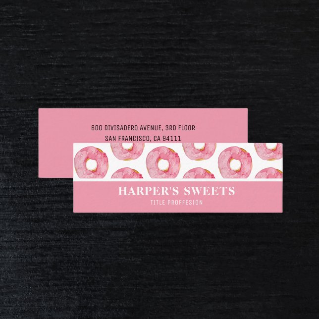 Modern Watercolor Pink Doughnuts Professional  Mini Business Card (Creator Uploaded)