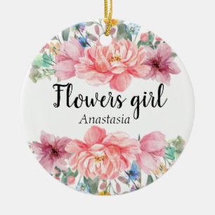 Modern Watercolor Pink Flowers Ceramic Ornament