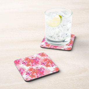 Modern Watercolor Pink Flowers Coaster