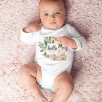 Modern Watercolor Pink Flowers & Hello & Name