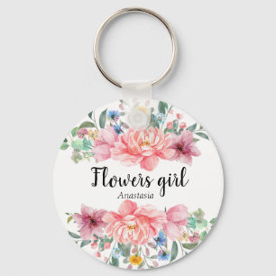 Modern Watercolor Pink Flowers Key Ring