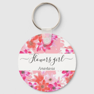Modern Watercolor Pink Flowers Key Ring