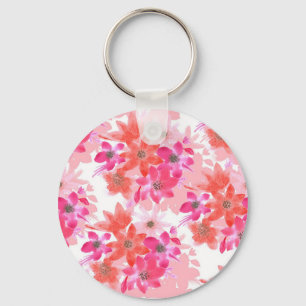 Modern Watercolor Pink Flowers Key Ring