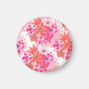 Modern Watercolor Pink Flowers Magnet